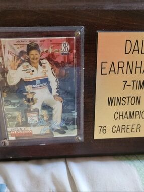Dale Earnhardt Wall Plaque with Signed Racing Card - Blue/White Accents $10